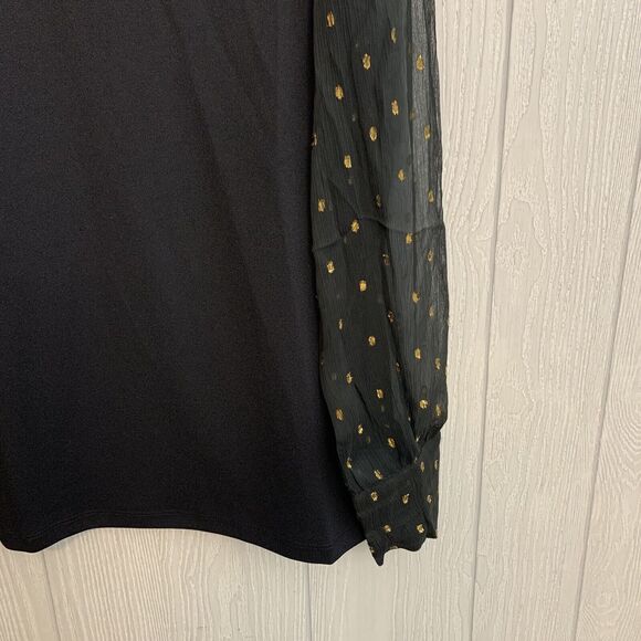 Ann Taylor Black Sheer Sleeve Gold Dot Size Small NWT - Picture 2 of 4